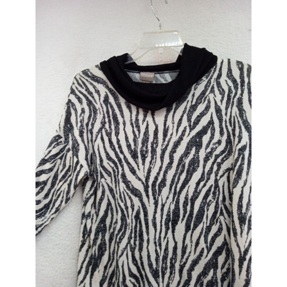 Chicos Mixed Animal Print Black White Turtleneck Sweater‎ Zebra Size 1 - US 8-10 - Picture 8 of 12